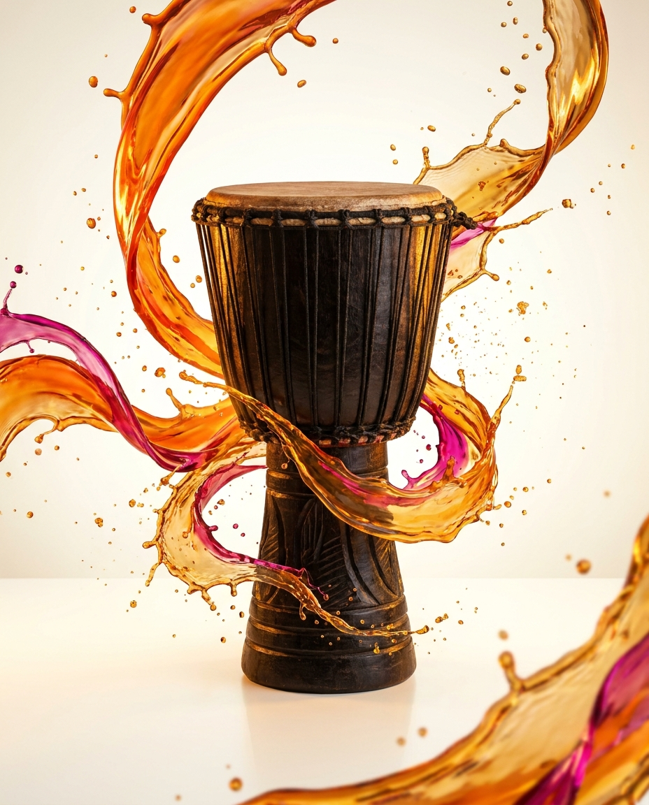 West African drum wrapped in vibrant tangelo-orange energy